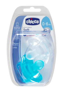 Chicco Chupeta Physio Soft Silicone Azul/Branca 0-6m+ x 2 unids.